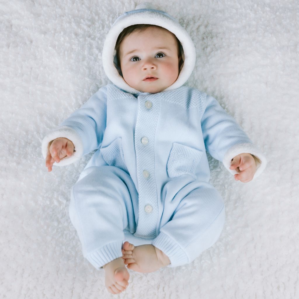 Emile et Rose Kane Baby Blue Knit Hooded Pramsuit