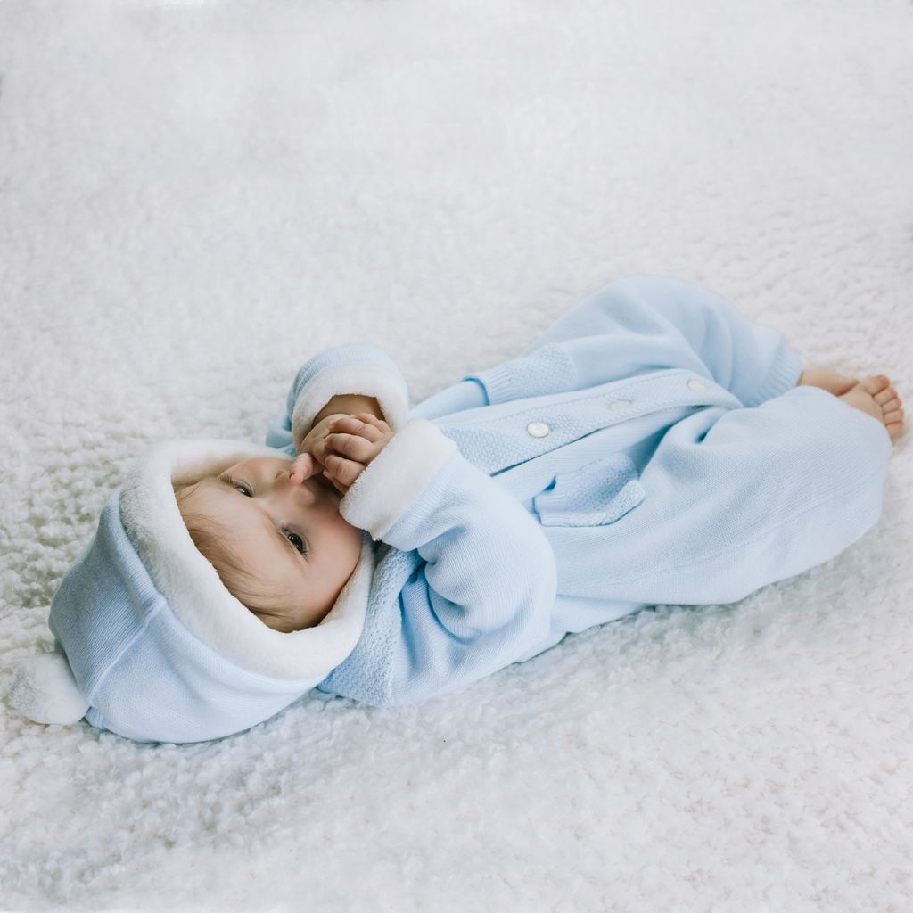 Emile et Rose Kane Baby Blue Knit Hooded Pramsuit