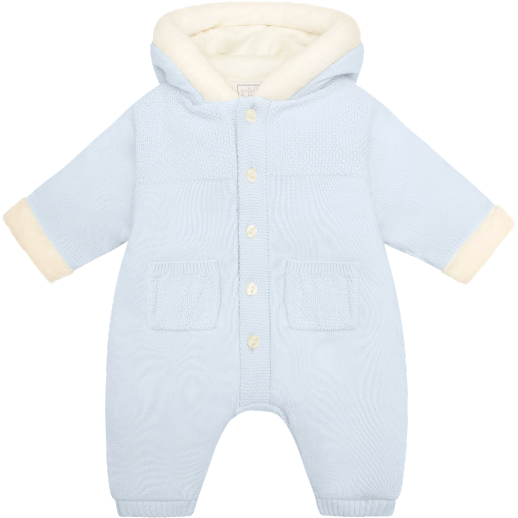 Emile et Rose Kane Baby Blue Knit Hooded Pramsuit