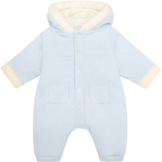 Emile et Rose Kane Baby Blue Knit Hooded Pramsuit