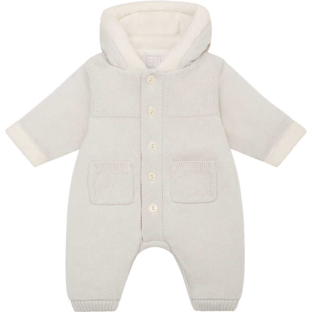 Emile et Rose Kane Unisex Baby Beige Knit Hooded Pramsuit