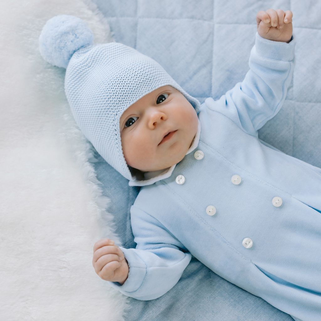 Emile et Rose Kenton Blue Cotton Pom Pom Hat