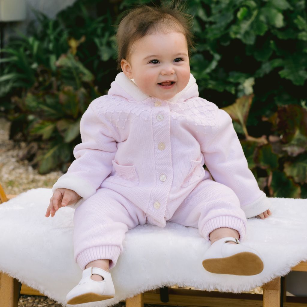 Emile et Rose Kristen Baby Girl Pink Knit Hooded Pramsuit