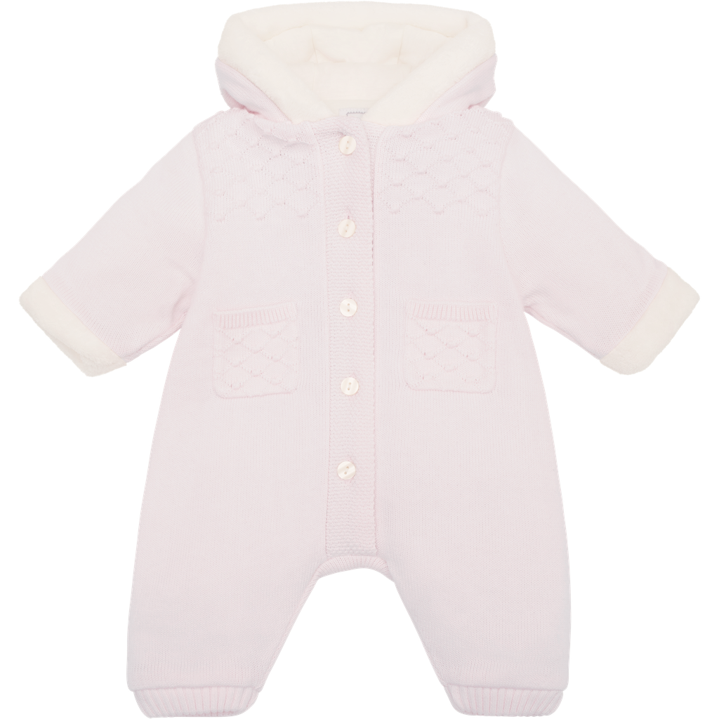 Emile et Rose Kristen Baby Girl Pink Knit Hooded Pramsuit