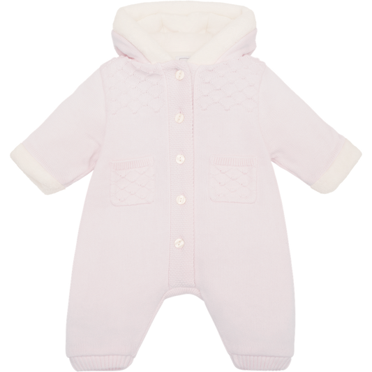 Emile et Rose Kristen Baby Girl Pink Knit Hooded Pramsuit