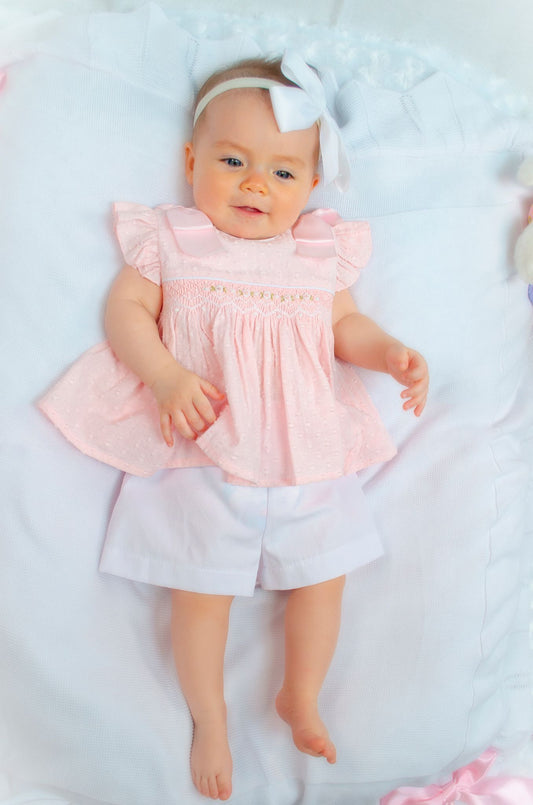 Pretty Originals Girls Pink Smocked Shorts Set