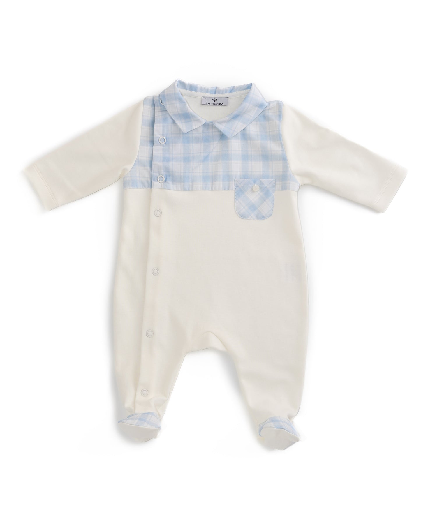 Be More Kid Baby Boy Blue & Ivory Babygrow