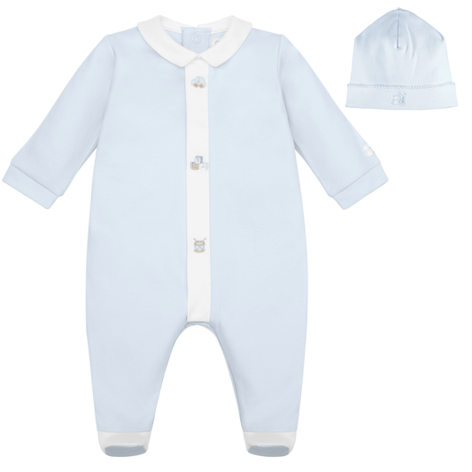 Emile et Rose Kent Baby Boy Blue Cotton Babygrow & Hat Set