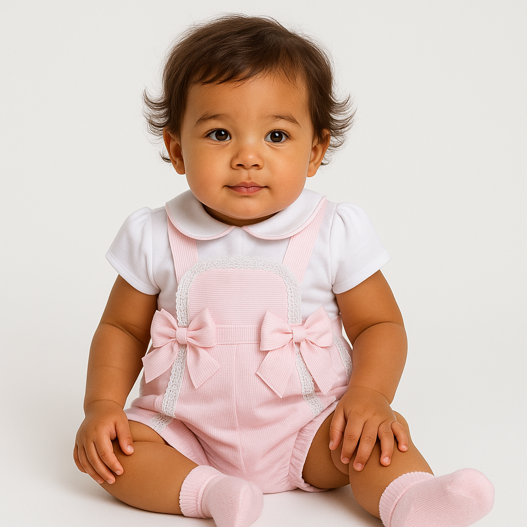 Pretty Originals Pink & White Dungaree Set