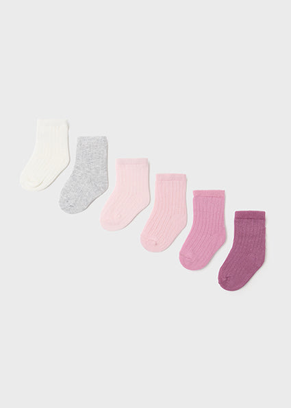 Mayoral Pink, Grey & Ivory Baby Pack of 6 Socks