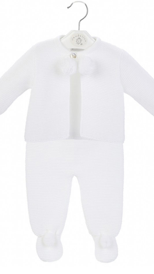 Dandelion Unisex Baby White Knitted Pom 2 Piece Set