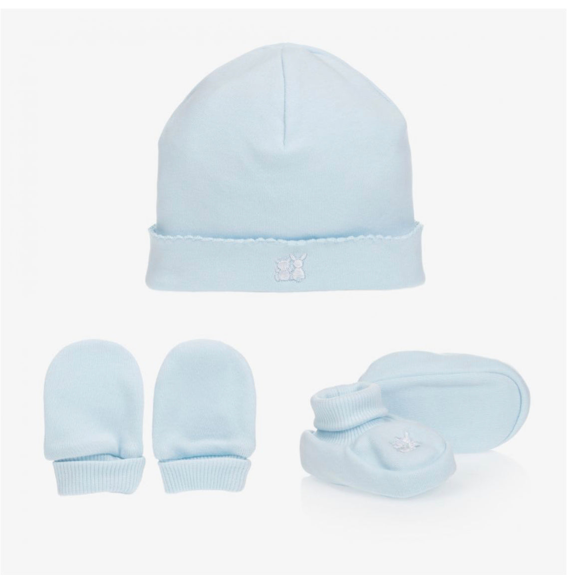 Emile et Rose Baby Blue Hat, Mittens & Booties Gift set