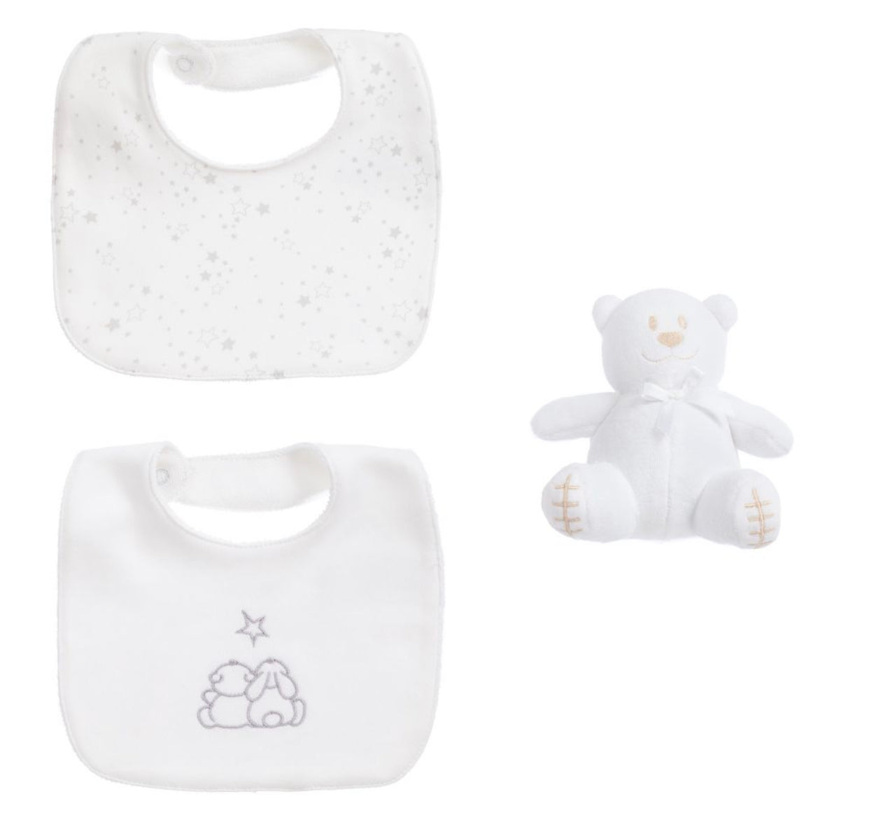 Emile et Rose Unisex White Bibs and Teddy Baby Gift set