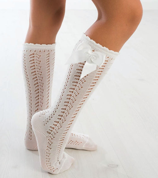 Meia Pata Perle Kneehigh Socks with Bow - White