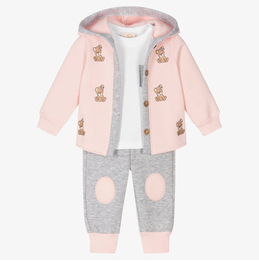 Caramelo Kids Pink & Grey Bear Tracksuit Set