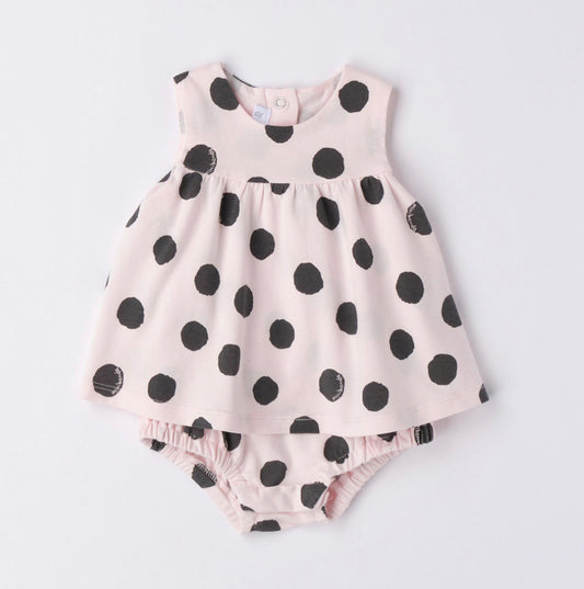 Minibanda Baby Girl Pink Polka Dot Dress
