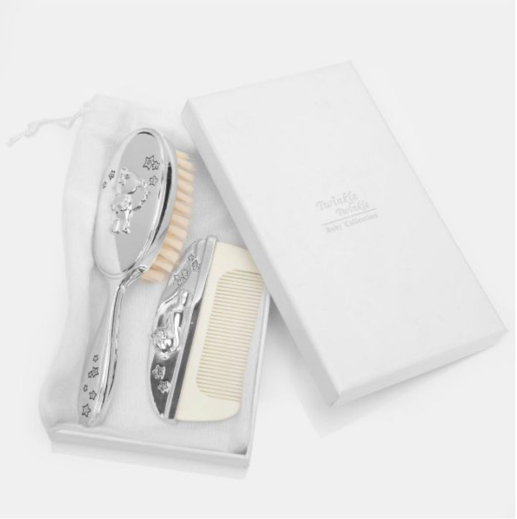 Silver Brush & Comb White Boxed Baby Gift Set