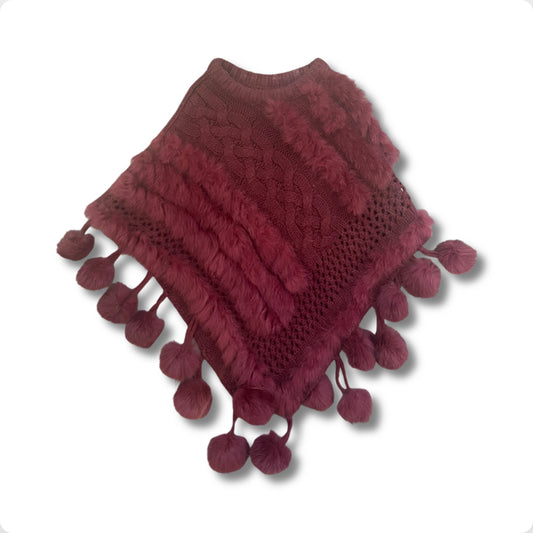 Caramelo Kids Girls Burgundy Knitted Poncho