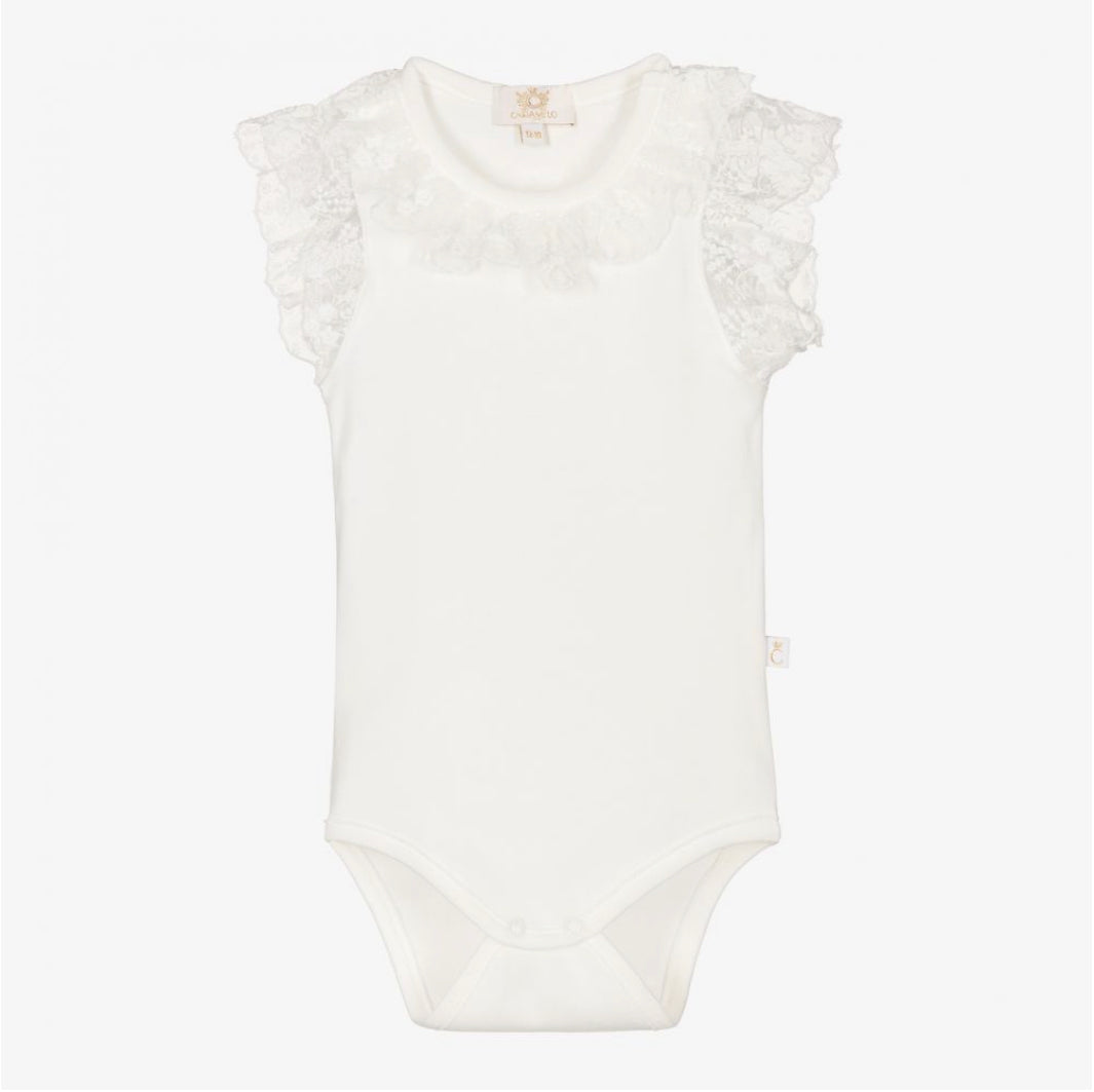Caramelo Kids Baby Girl Ivory Cotton & Lace Bodysuit