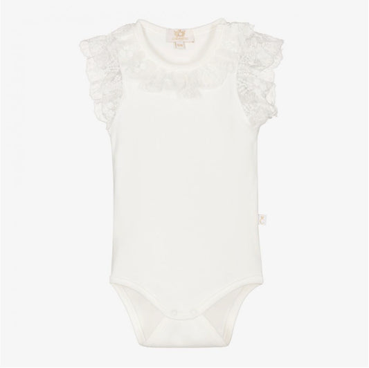 Caramelo Kids Baby Girl Ivory Cotton & Lace Bodysuit