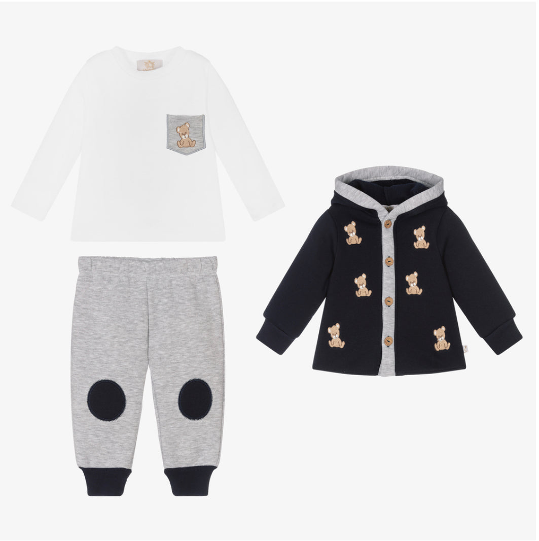 Caramelo Kids Navy & Grey Bear Baby Tracksuit Set