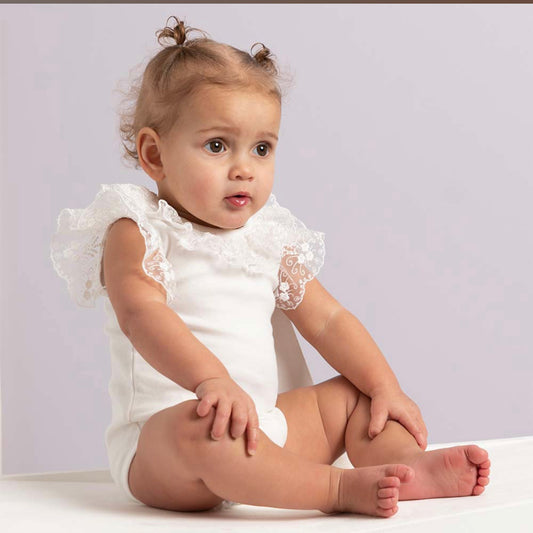 Caramelo Kids Baby Girl Ivory Cotton & Lace Bodysuit