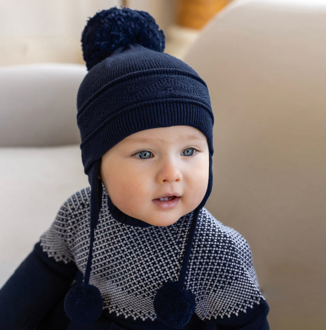 Emile et Rose Navy Cotton Pom Pom Hat