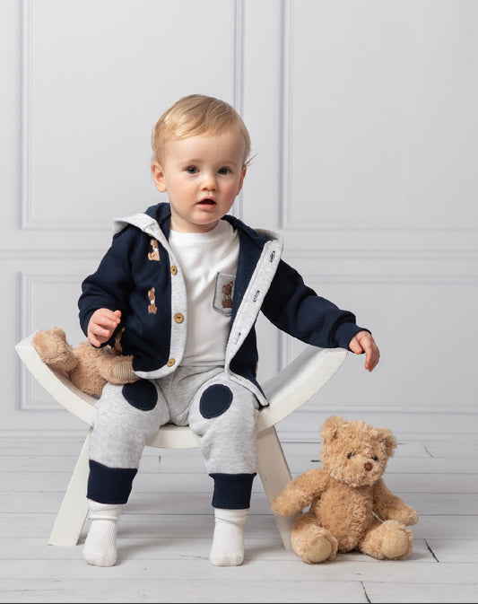 Caramelo Kids Navy & Grey Bear Baby Tracksuit Set