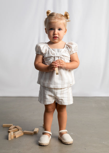 Mayoral Girls Beige Striped Shorts Set