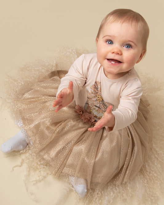 Caramelo Kids Baby Girl Beige Tulle Skirt Set