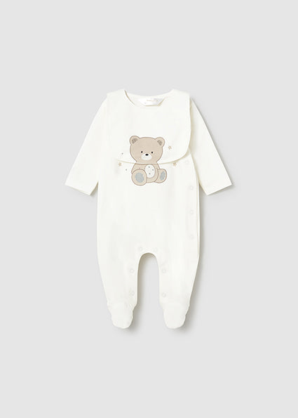 Mayoral Unisex Baby Ivory & Beige Teddy Motif Babygrow & Bib Set