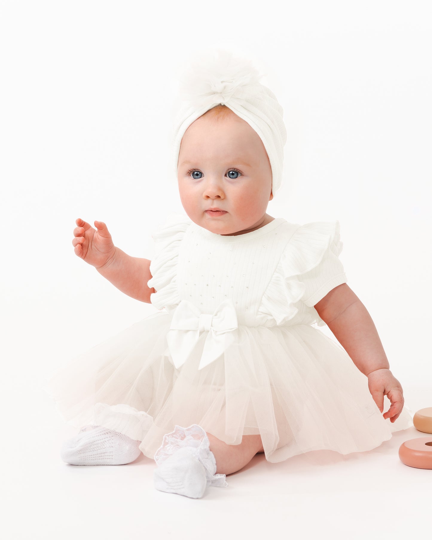 Caramelo Kids Baby Girl Ivory Tulle Dress & Turban Set