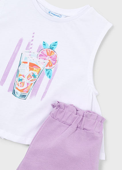 Mayoral Girls Purple & White Cotton Shorts Set