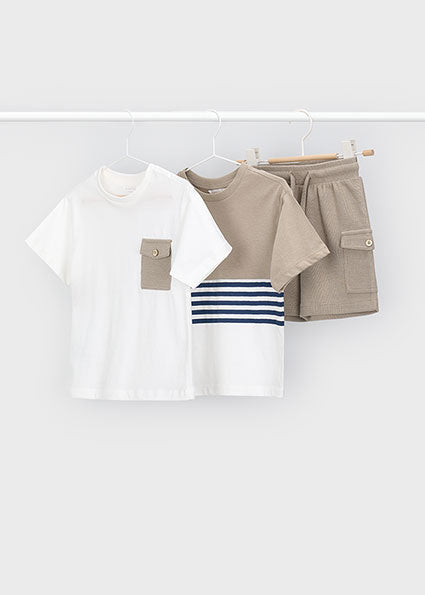 Mayoral Boys Beige & White Cotton Shorts 3 Piece Set