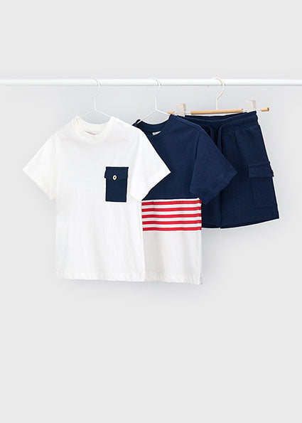 Mayoral Boys Navy & White Cotton Shorts 3 Piece Set