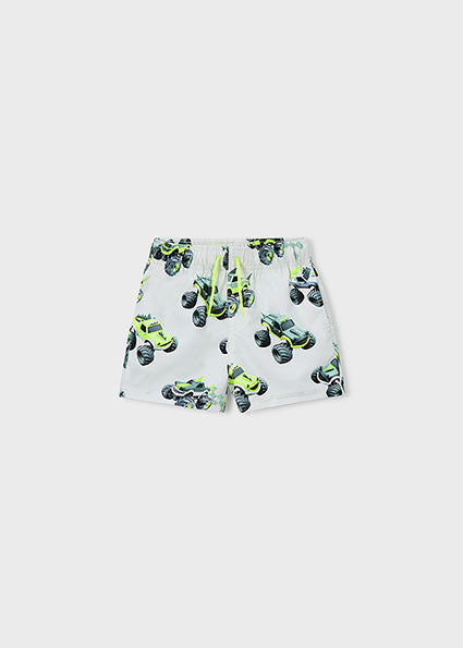 Mayoral Boys Beige & Green Neon Truck Print Swim Shorts