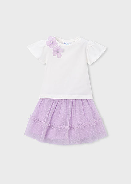 Mayoral Girls Ivory & Purple Tulle Skirt Set