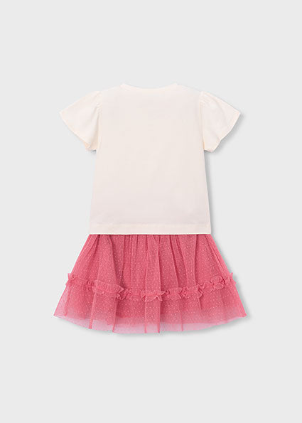 Mayoral Girls Pink & Ivory Tulle Skirt Set
