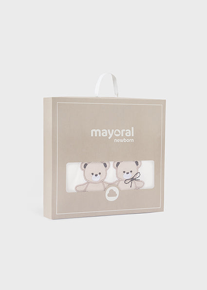 Mayoral Baby Unisex Cotton Ivory & Beige Teddy Motif Blanket