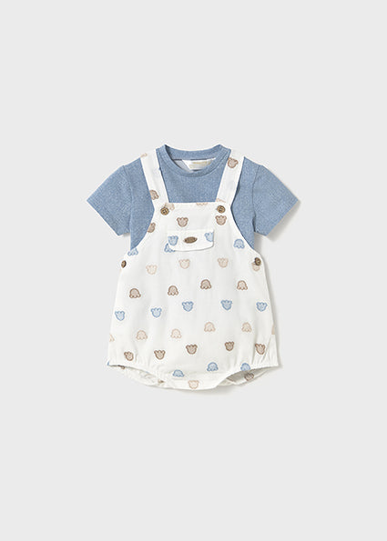 Mayoral Baby Boy Blue Teddy Bear Print Dungaree Set