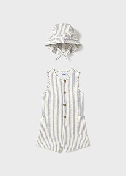 Mayoral Baby Boy Beige Cotton & Linen Romper & Hat Set