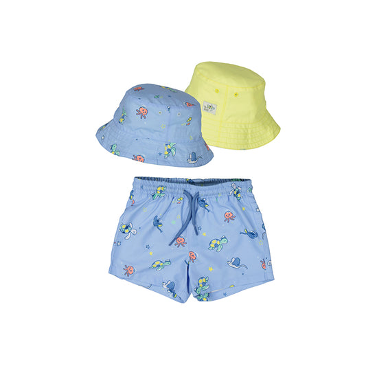 Mayoral Boys Blue Sea Print Swimshorts & Hat Set