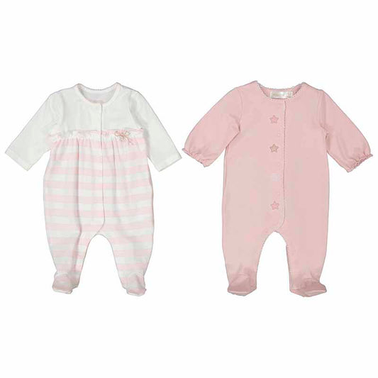 Mayoral Baby Girl Pink & Ivory Cotton Babygrows (Pack of 2)