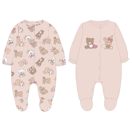 Mayoral Baby Girl Pink Teddy Bear Print Pack of 2 Babygrows