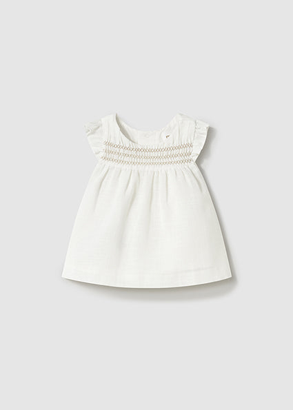 Mayoral Baby Girl Ivory Smocked Cotton Dress