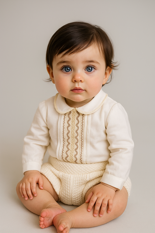 Miranda Baby Boy Beige & Ivory Shorts Set