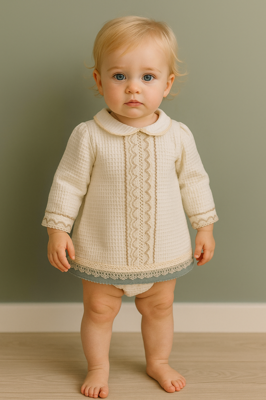 Miranda Baby Girl Beige & Ivory Dress Set