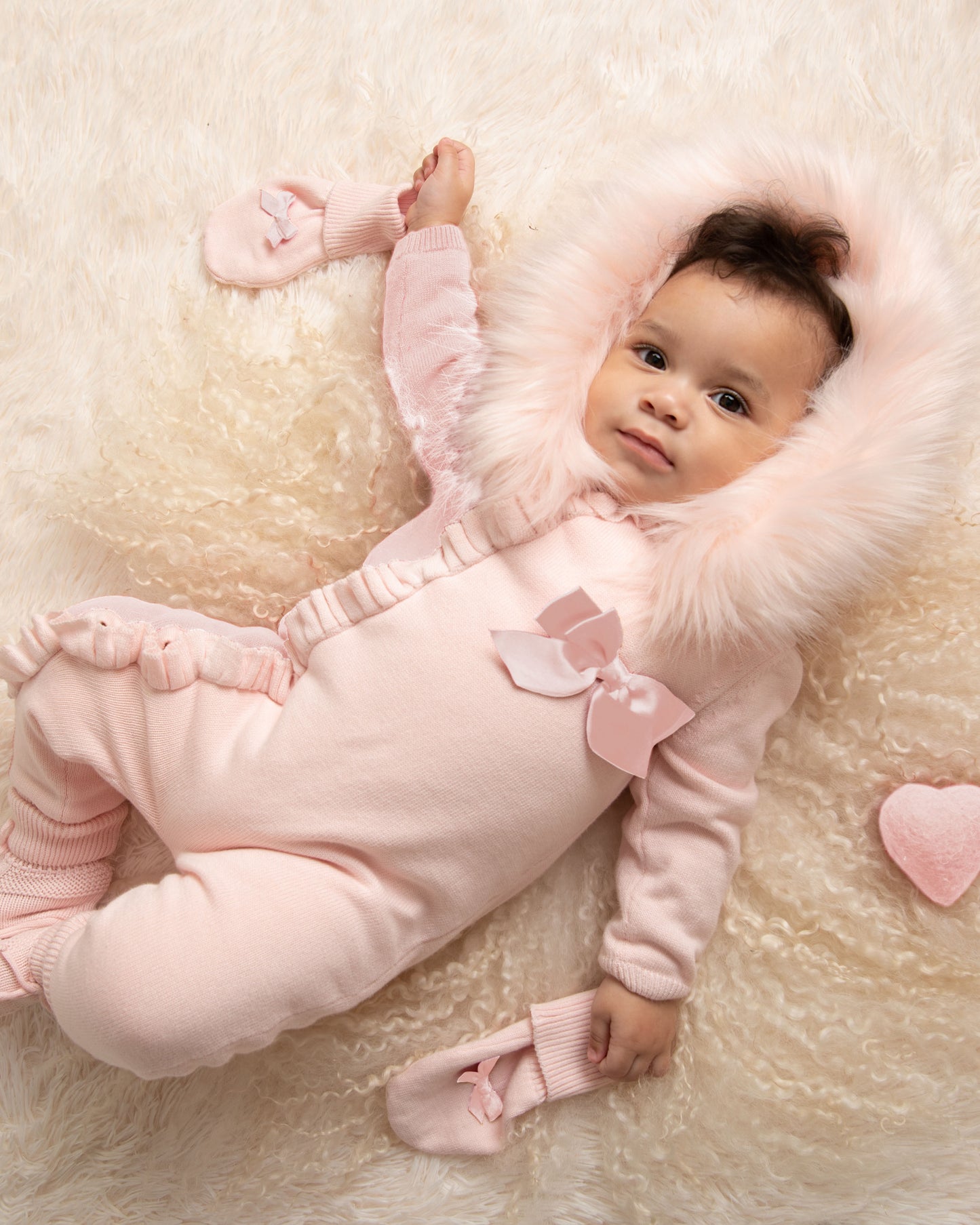 Caramelo Kids Baby Girl Pink Faux Fur Hood Pramsuit