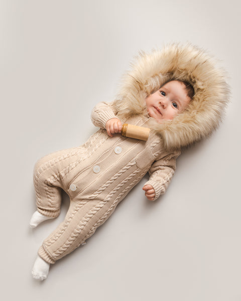 Caramelo Infant Snowsuit With Fur Hood Caramelo Kids Beige Knit
