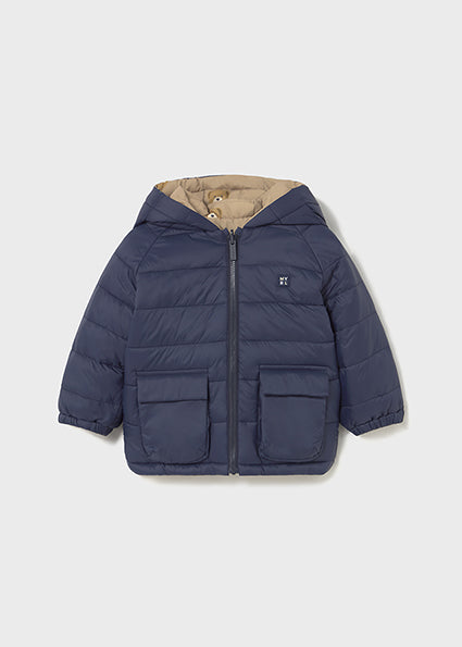 Mayoral Boys Reversible Navy & Beige Hooded Coat